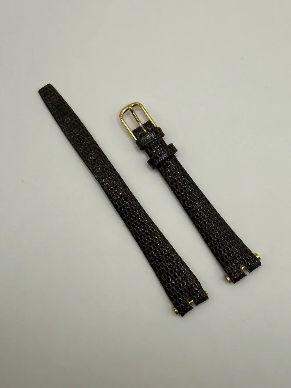 12mm KREISLER Lizard Calfskin Brown NOS Vintage Watch Band & Gold-Tone Buckle